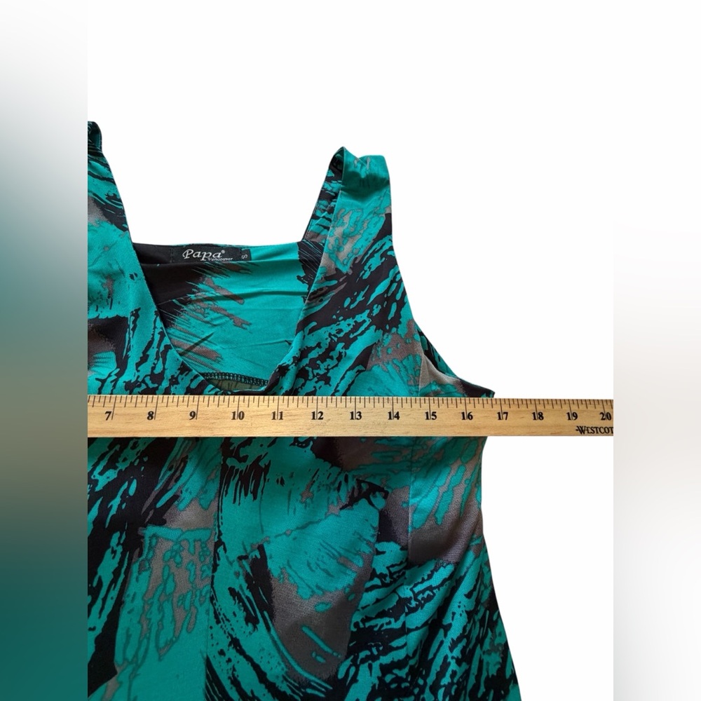 Papa Vancouver Vibrant Teal and Black Sleeveless Tropical Print Dress-Size Small - Picture 9 of 11